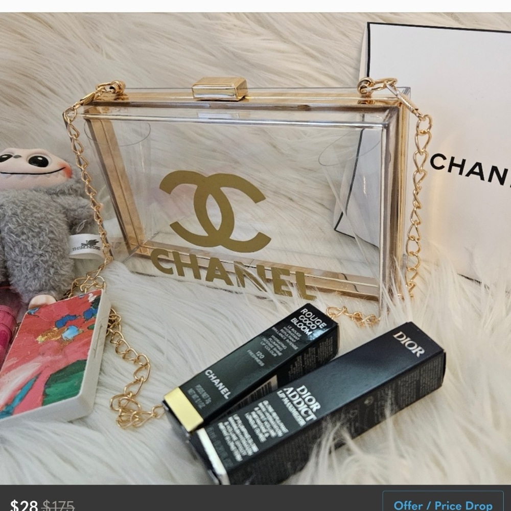 Clear Acrylic Box Bag with Gold Chain